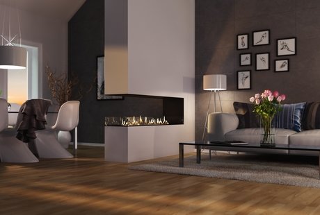 Гостиная. В центре гостиной установлен автоматический биокамин Decoflame