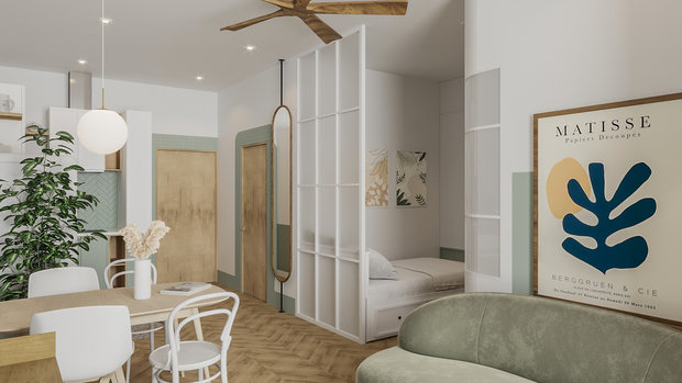 Фотография: Кухня и столовая в стиле Скандинавский, Современный, Квартира, Проект недели, Москва, 2 комнаты, до 40 метров, ALLO MISHEL, Олеся Клокова – фото на INMYROOM