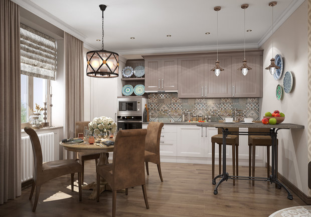 Фотография: Кухня и столовая в стиле Эклектика, Проект недели, ЖК АРТ, Красногорск, Студия 3.14, 4 и больше, 60-90 метров, Монолитно-кирпичный, ЖК «АРТ», энциклопедия_интерьер – фото на INMYROOM