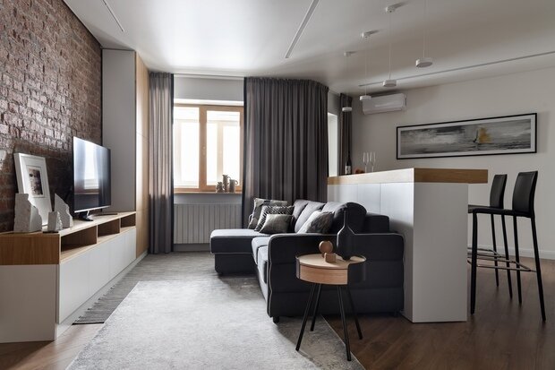 Фотография: Гостиная в стиле Лофт, Современный, Эклектика, Квартира, Проект недели, Новосибирск, 3 комнаты, 60-90 метров, Анастасия Каширская – фото на INMYROOM