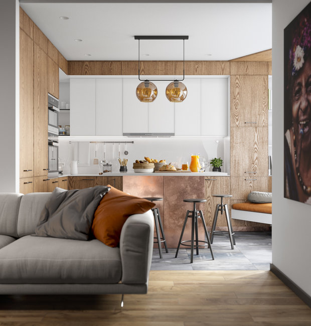 Фотография: Кухня и столовая в стиле Современный, Минимализм, Квартира, Проект недели, Беларусь, Минск, Монолитный дом, 3 комнаты, 60-90 метров, Studio 57 – фото на INMYROOM