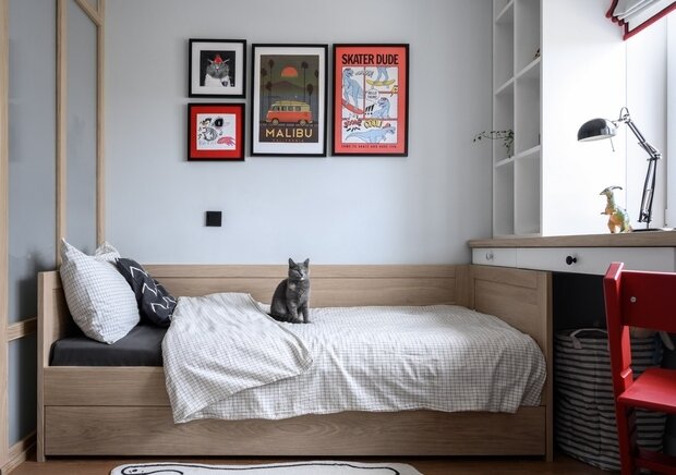 Фотография: Спальня в стиле Скандинавский, Современный, Квартира, Проект недели, Минск, 2 комнаты, 40-60 метров, Анжелика Макаревич – фото на INMYROOM