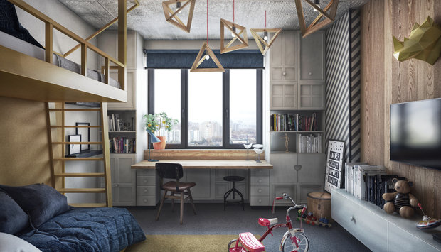 Фотография: Детская в стиле Лофт, Современный, Квартира, Проект недели, Москва, Серый, Коричневый, ToTaste Studio, Более 90 метров – фото на INMYROOM