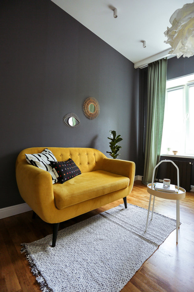 Фотография: Гостиная в стиле Скандинавский, Квартира, Проект недели, Санкт-Петербург, Кирпичный дом, 2 комнаты, 60-90 метров, Алена Рогачева, Полина Строкова – фото на INMYROOM