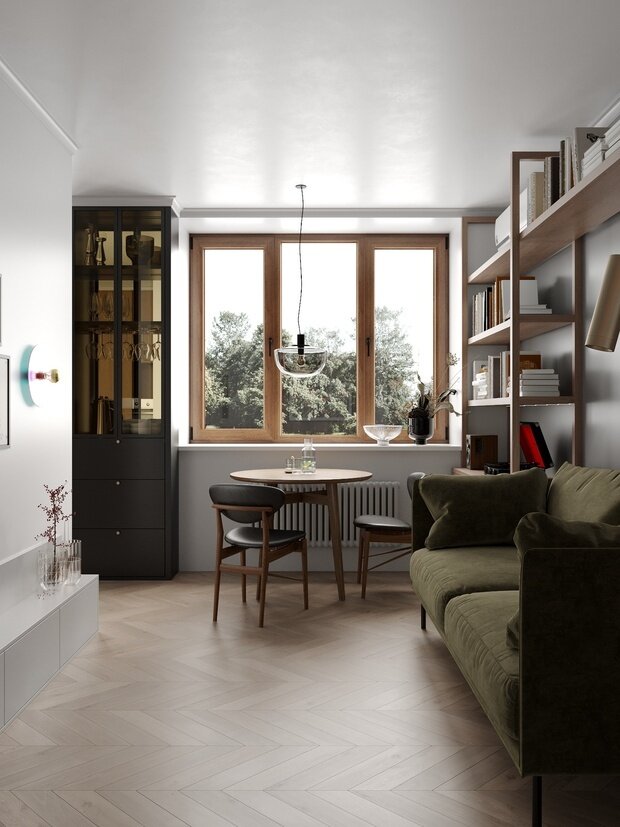 Фотография: Гостиная в стиле Современный, Винтажный, Квартира, Проект недели, Москва, Кирпичный дом, 2 комнаты, 40-60 метров, DSGN HUB – фото на INMYROOM