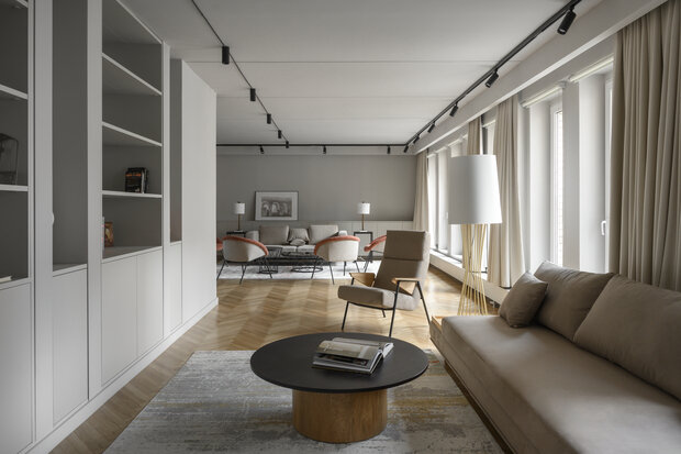 Фотография: Гостиная в стиле Современный, Квартира, Проект дня, Москва, 4 и больше, Более 90 метров, современный с элементами модерна, Игорь Голубев – фото на INMYROOM