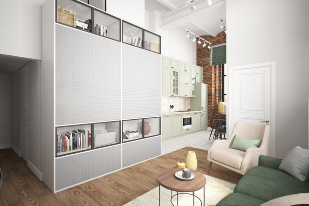 Фотография: Гостиная в стиле Лофт, Детская, Скандинавский, Квартира, Проект недели, Москва – фото на INMYROOM