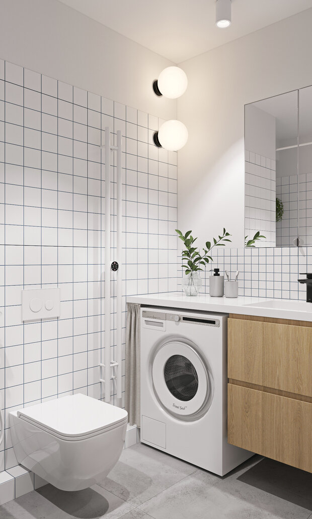 Фотография: Ванная в стиле Скандинавский, Современный, Минимализм, Малогабаритная квартира, Квартира, Проект дня, Москва, Кирпичный дом, 1 комната, до 40 метров, Винтажный, Анастасия Родина, II-18-01/09 – фото на INMYROOM