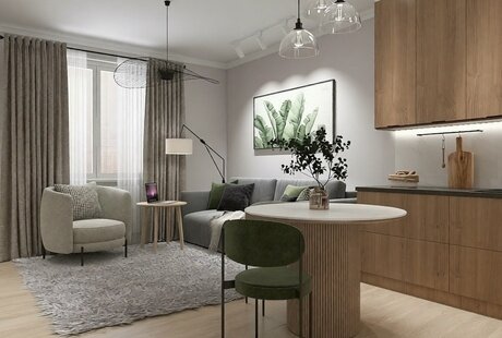 Современная студия в скандинавском стиле с зонированием / 26 м²
