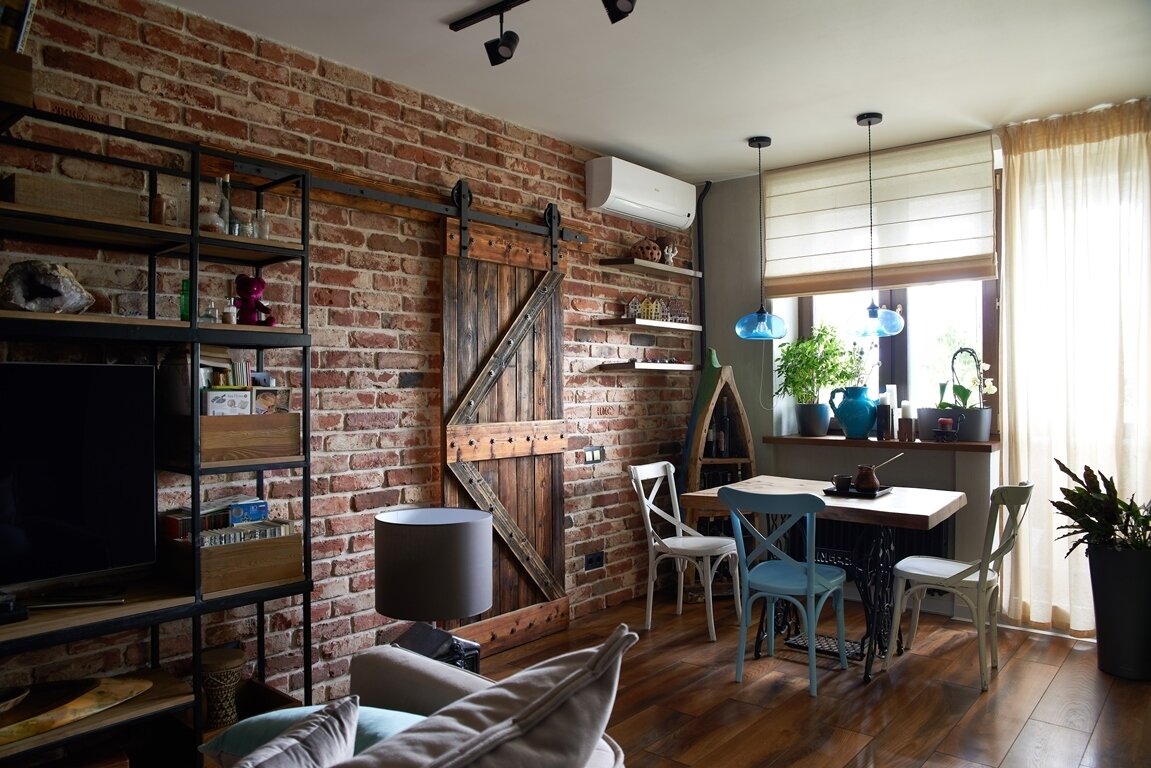 Фотография: Гостиная в стиле Лофт, Квартира, Проект недели, Москва, Оксана Цымбалова, Кирпичный дом, 2 комнаты, 40-60 метров – фото на INMYROOM Фотография: Гостиная в стиле Лофт, Квартира, Проект недели, Москва, Оксана Цымбалова, Кирпичный дом, 2 комнаты, 40-60 метров – фото на INMYROOM