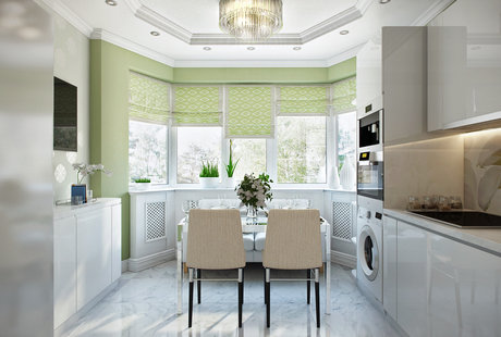 Светлая и нежная кухня-столовая