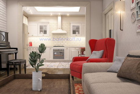 Дизайн проект гостиной в стиле лофт в каркассном доме в г. Казань