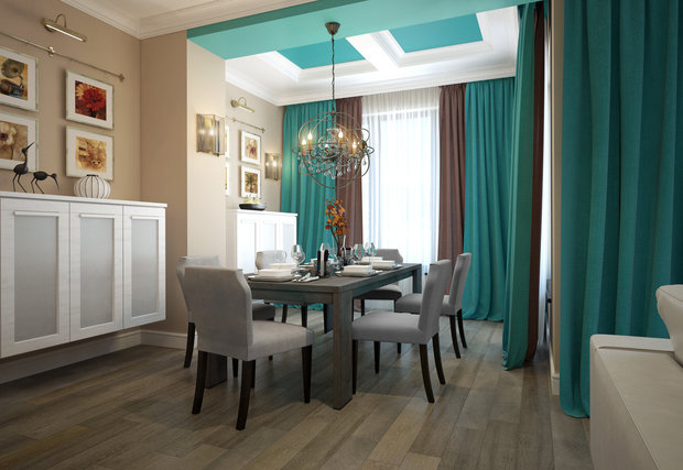 Фото из портфолио Квартира в американском стиле с голубыми кессонами – фотографии дизайна интерьеров на INMYROOM