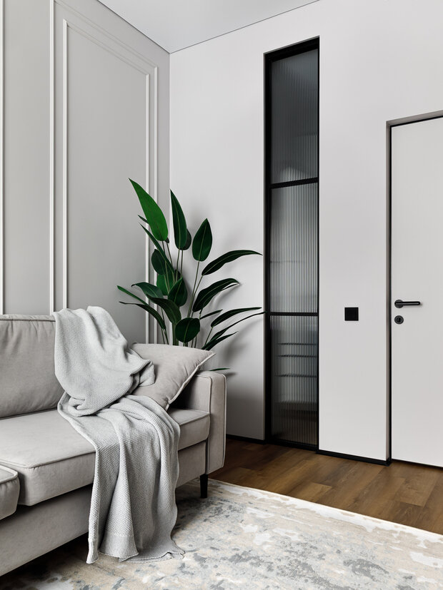 Фотография: Гостиная в стиле Современный, Квартира, Проект дня, Москва, Монолитный дом, 2 комнаты, 40-60 метров, Анна Водянова, Екатерина Абдуллина – фото на INMYROOM