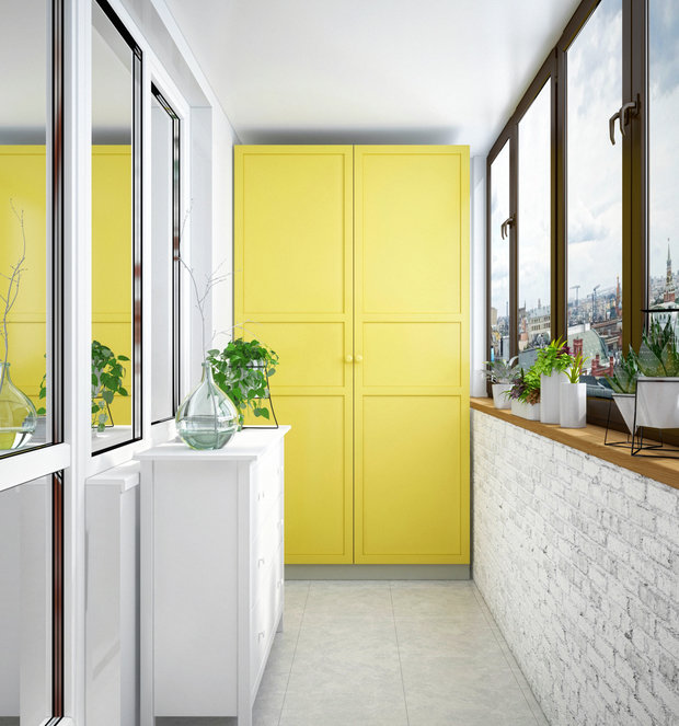 Фотография: Балкон в стиле Современный, Скандинавский, Малогабаритная квартира, Квартира, Студия, Белый, Проект недели, Голубой, Московская область, Монолитный дом, до 40 метров, One Line Design – фото на INMYROOM