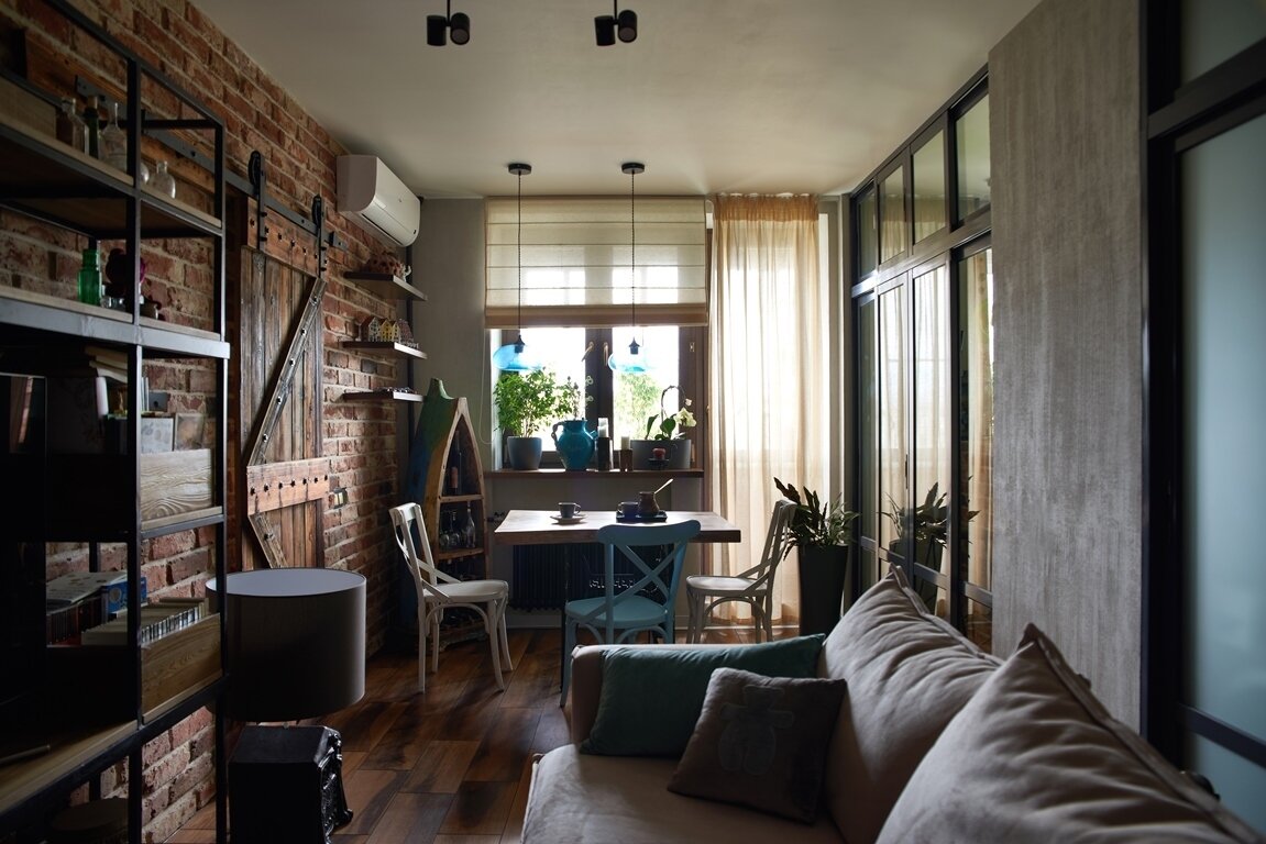 Фотография: Гостиная в стиле Лофт, Квартира, Проект недели, Москва, Оксана Цымбалова, Кирпичный дом, 2 комнаты, 40-60 метров – фото на INMYROOM Фотография: Гостиная в стиле Лофт, Квартира, Проект недели, Москва, Оксана Цымбалова, Кирпичный дом, 2 комнаты, 40-60 метров – фото на INMYROOM