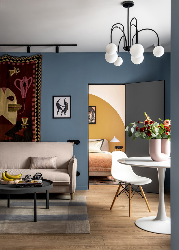 Фотография: Гостиная в стиле Современный, Эклектика, Скандинавский, Квартира, Проект дня, Москва, Монолитный дом, 2 комнаты, 40-60 метров, Мия Грабчак – фото на INMYROOM