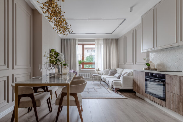 Визуализация интерьера кухни и столовой в современном стиле