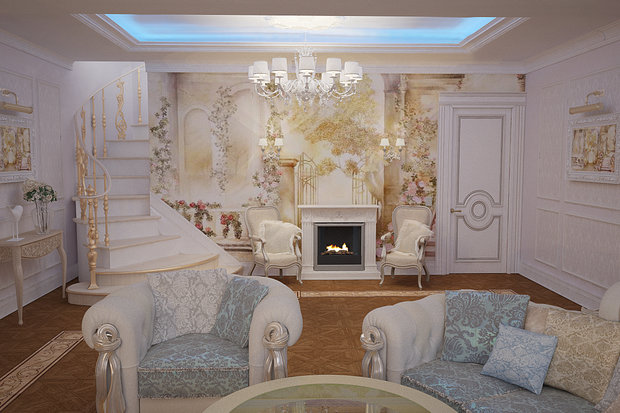 Фото из портфолио Большая гостиная с витражным потолком – фотографии дизайна интерьеров на INMYROOM