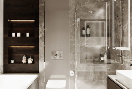 Ванная из дерева и камня