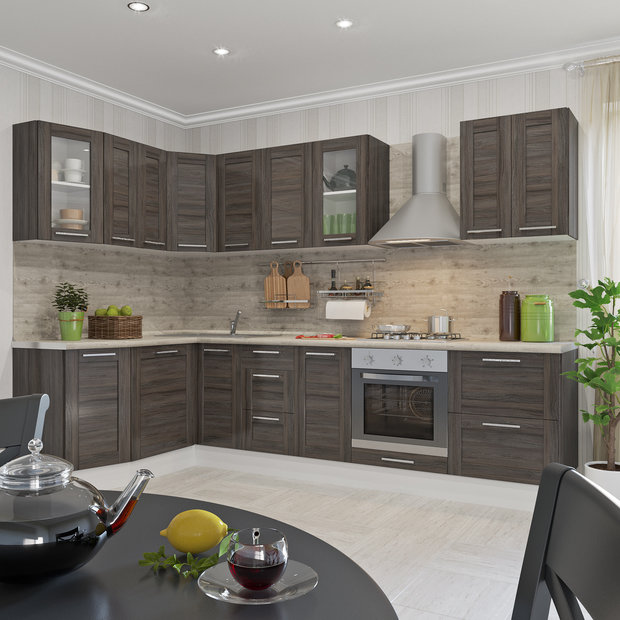 Угловая кухня «Фрейм темный», Leroy Merlin