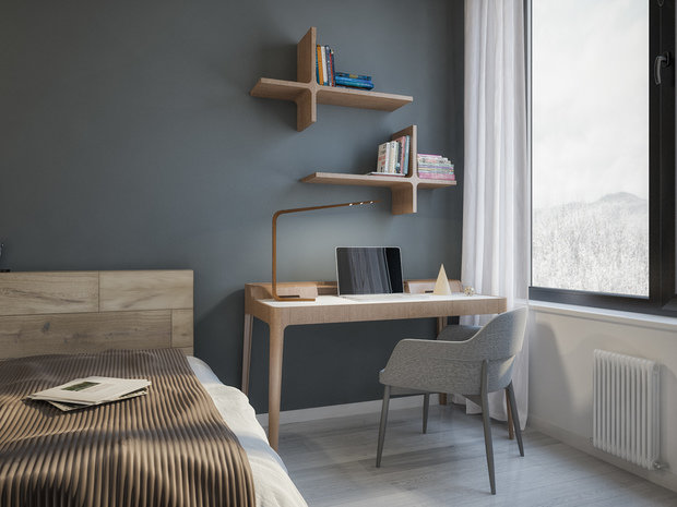 Фотография: Спальня в стиле Эко, Скандинавский, Современный, Квартира, Студия, Проект недели, Москва, Степан Бугаев, «Победа дизайна», новостройка, Монолитный дом, 40-60 метров – фото на INMYROOM