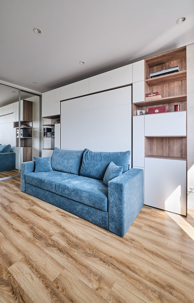 Фотография: Спальня в стиле Современный, Минимализм, Лофт, Эклектика, Квартира, Проект недели, Москва, 1 комната, 40-60 метров, студия «Особинка», Ксения Розанцева – фото на INMYROOM