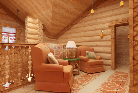 Дизайн интерьера лестницы в русской бане в г. Москва. 