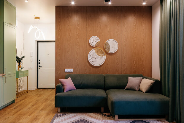 Фотография: Гостиная в стиле Современный, Квартира, Проект дня, Эко, Блочный дом, 4 и больше, 60-90 метров, Анна Терентьева – фото на INMYROOM