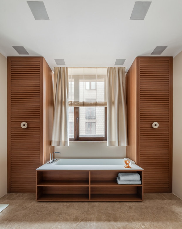 Визуализация интерьера ванной комнаты в стиле минимализм с элементами джапанди