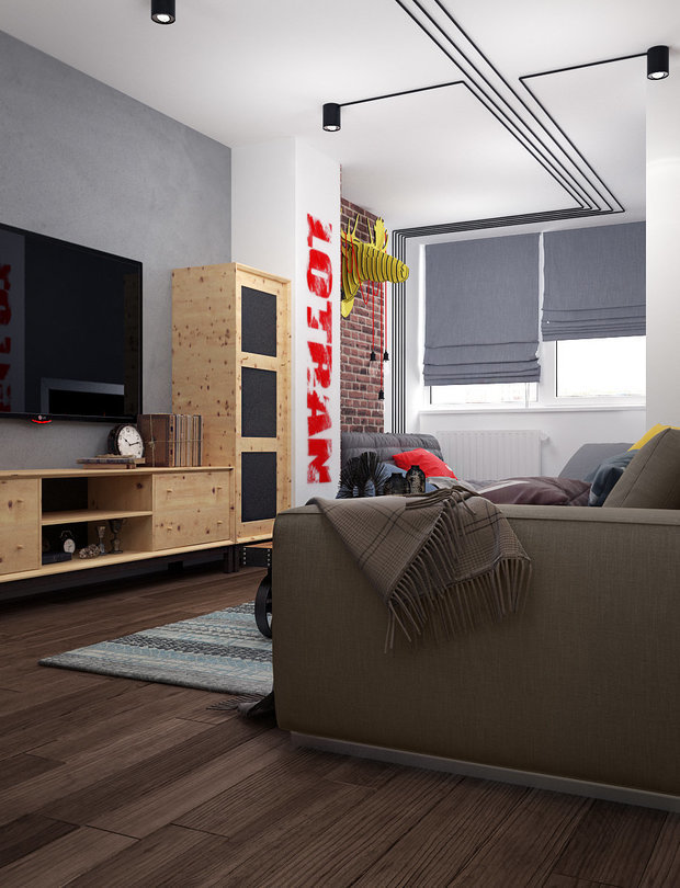 Фотография: Гостиная в стиле Лофт, Квартира, Советы, Отделка стен, Loggia, покраска стен, декоративная отделка стен – фото на INMYROOM