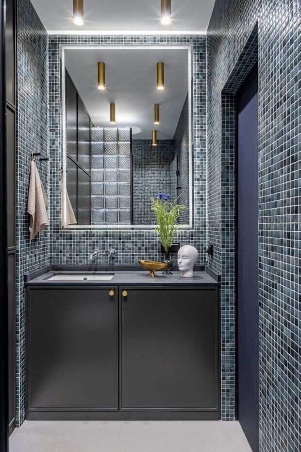 Фотография: Ванная в стиле Лофт, Современный, Эклектика, Малогабаритная квартира, Квартира, Студия, Проект дня, Москва, Кирпичный дом, до 40 метров, современный с элементами лофта, Варвара Головко – фото на INMYROOM