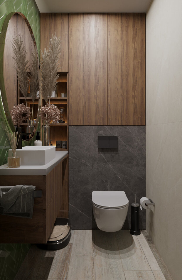 Визуализация интерьера ванной комнаты в стиле современный с элементами джапанди