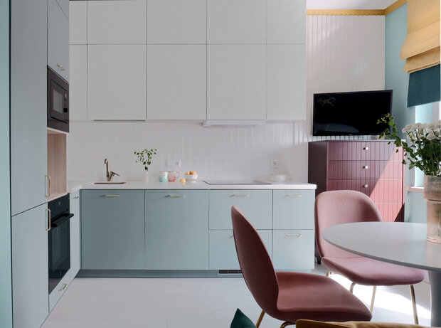 Фотография: Кухня и столовая в стиле Современный, Малогабаритная квартира, Квартира, Проект недели, Москва, 2 комнаты, до 40 метров, Bilbao Design – фото на INMYROOM
