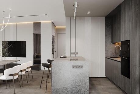 Дизайн интерьера квартиры в ЖК «Квартал бизнес-класса Б15» в стиле монохромный минимализм