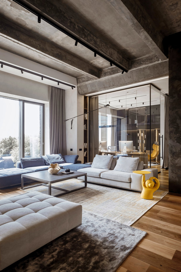 Фотография: Гостиная в стиле Лофт, Квартира, Проект недели, Москва, 3 комнаты, Более 90 метров – фото на INMYROOM