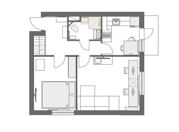 Фотография: Планировки в стиле , Скандинавский, Проект дня, Москва, Ирина Собыленская, Хрущевка, Кирпичный дом, 2 комнаты, до 40 метров, современный с элементами лофта и эко – фото на INMYROOM
