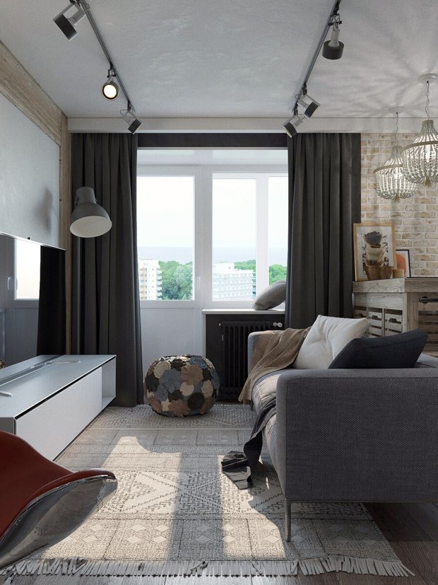 Фотография: Гостиная в стиле Лофт, Перепланировка – фото на INMYROOM