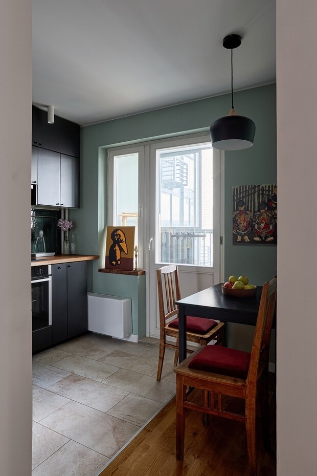 Фотография: Кухня и столовая в стиле Скандинавский, Современный, Винтажный, Малогабаритная квартира, Проект недели, Москва, 1 комната, до 40 метров, N.Interior, Анастасия Григорян – фото на INMYROOM