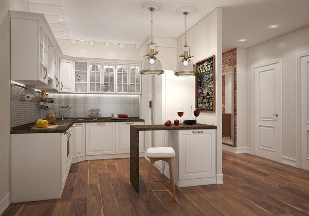 Фотография: Кухня и столовая в стиле Прованс и Кантри, Лофт, Современный, Квартира, Проект недели, Москва, Студия 3.14, Тимур Абдрахманов, Ирина Леготкина, новостройка, Монолитный дом, 3 комнаты, 60-90 метров – фото на INMYROOM