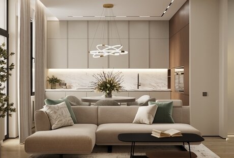 Дизайн интерьера квартиры в ЖК «Ильинойс» с зелеными акцентами