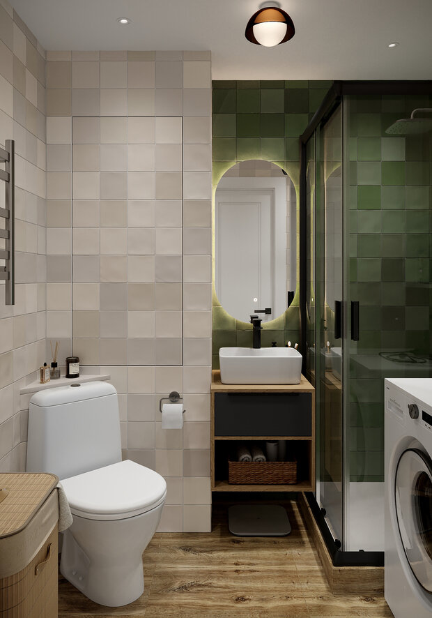 Фотография: Ванная в стиле Современный, Скандинавский, Проект дня, Москва, Ирина Собыленская, Хрущевка, Кирпичный дом, 2 комнаты, до 40 метров, современный с элементами лофта и эко – фото на INMYROOM