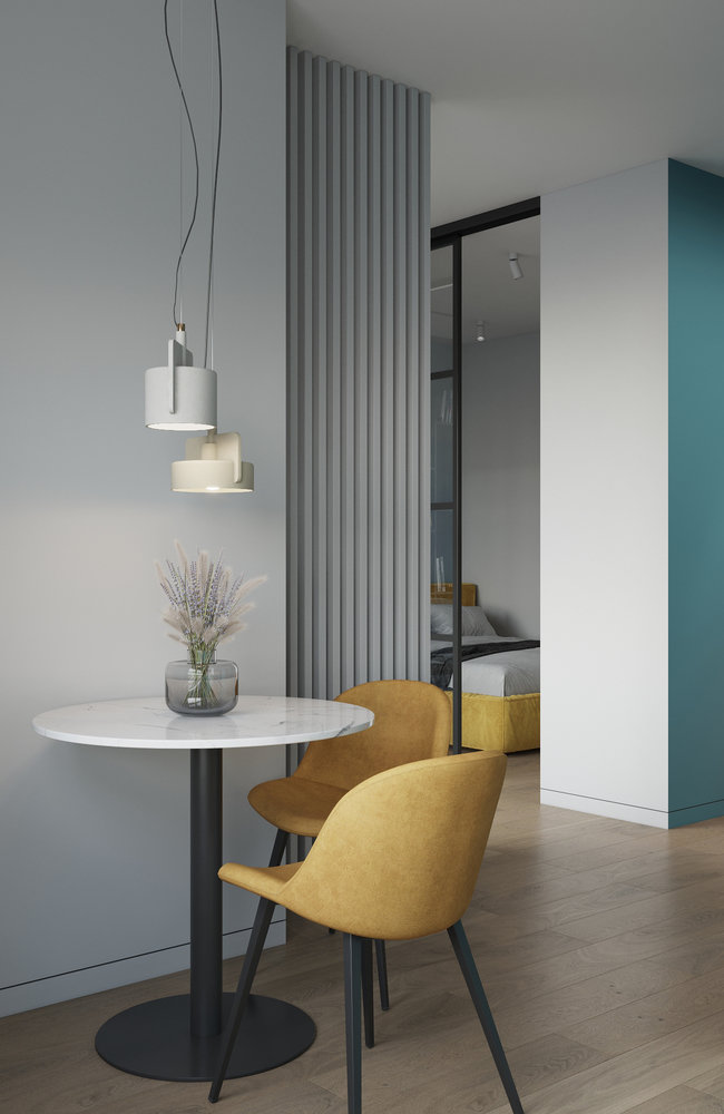 Зонирование помещений выполнили рейками, сохранив легкость в пространстве. Зонирование помещений выполнили рейками, сохранив легкость в пространстве.