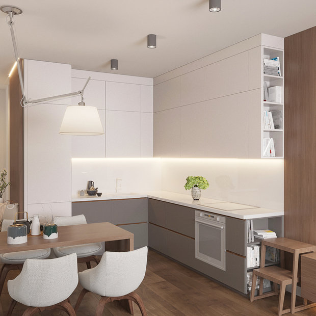 Фотография: Кухня и столовая в стиле Современный, Минимализм, Квартира, Проект недели, Степан Бугаев, 2 комнаты, 40-60 метров, «Точка дизайна», Монолитно-кирпичный, ЖК «Фили Град» – фото на INMYROOM