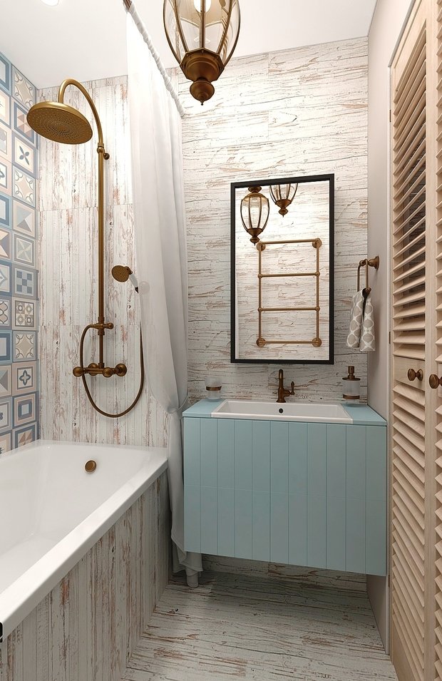 Фотография: Ванная в стиле Восточный, Прованс и Кантри, Скандинавский, Квартира, Проект недели, Москва, Эко, Виктория Золина, Zi-Design Interiors, Панельный дом, 2 комнаты, 40-60 метров, П-44ТМ – фото на INMYROOM