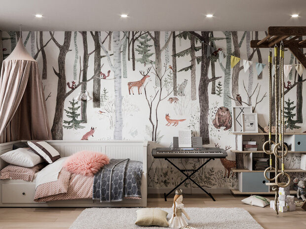 В детской комнате были использованы обои-фрески, которые добавили уникальности и особого очарования в интерьер. Они стали ярким акцентом, создавая атмосферу мечты и фантазии.