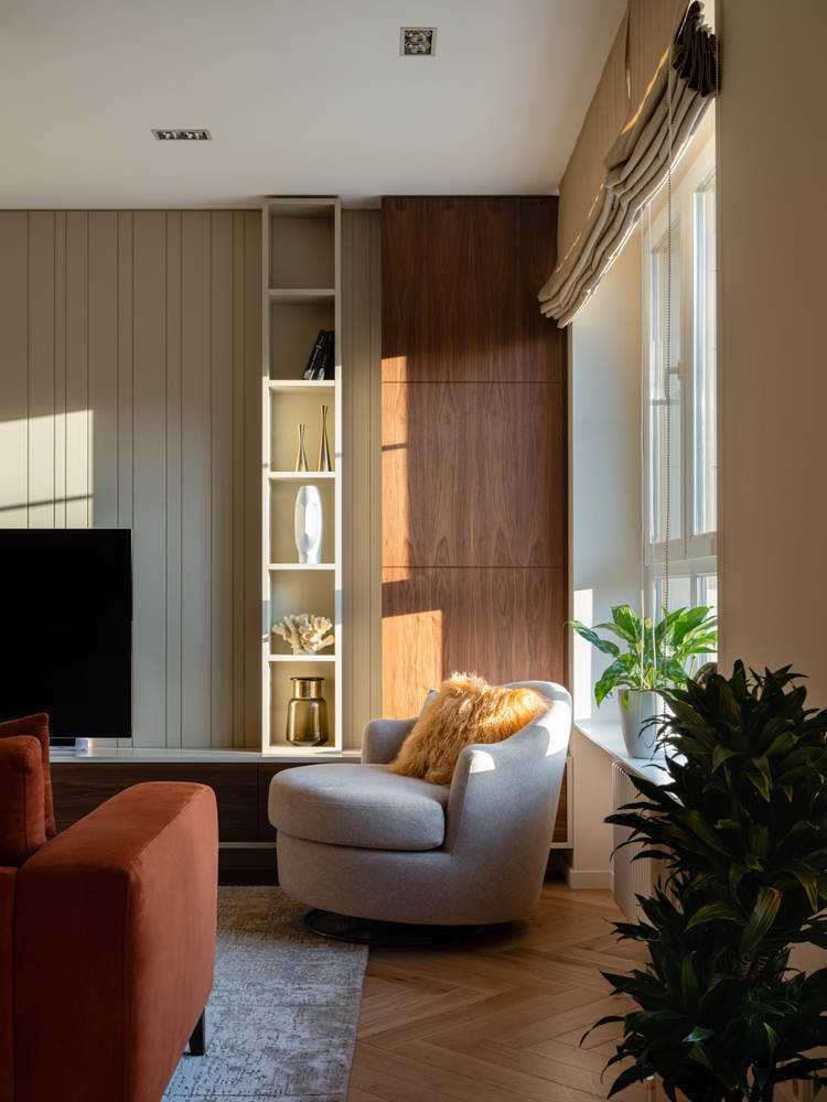 Фотография: Гостиная в стиле Современный, Квартира, Проект недели, Москва, Geometrium, 3 комнаты, Более 90 метров – фото на INMYROOM