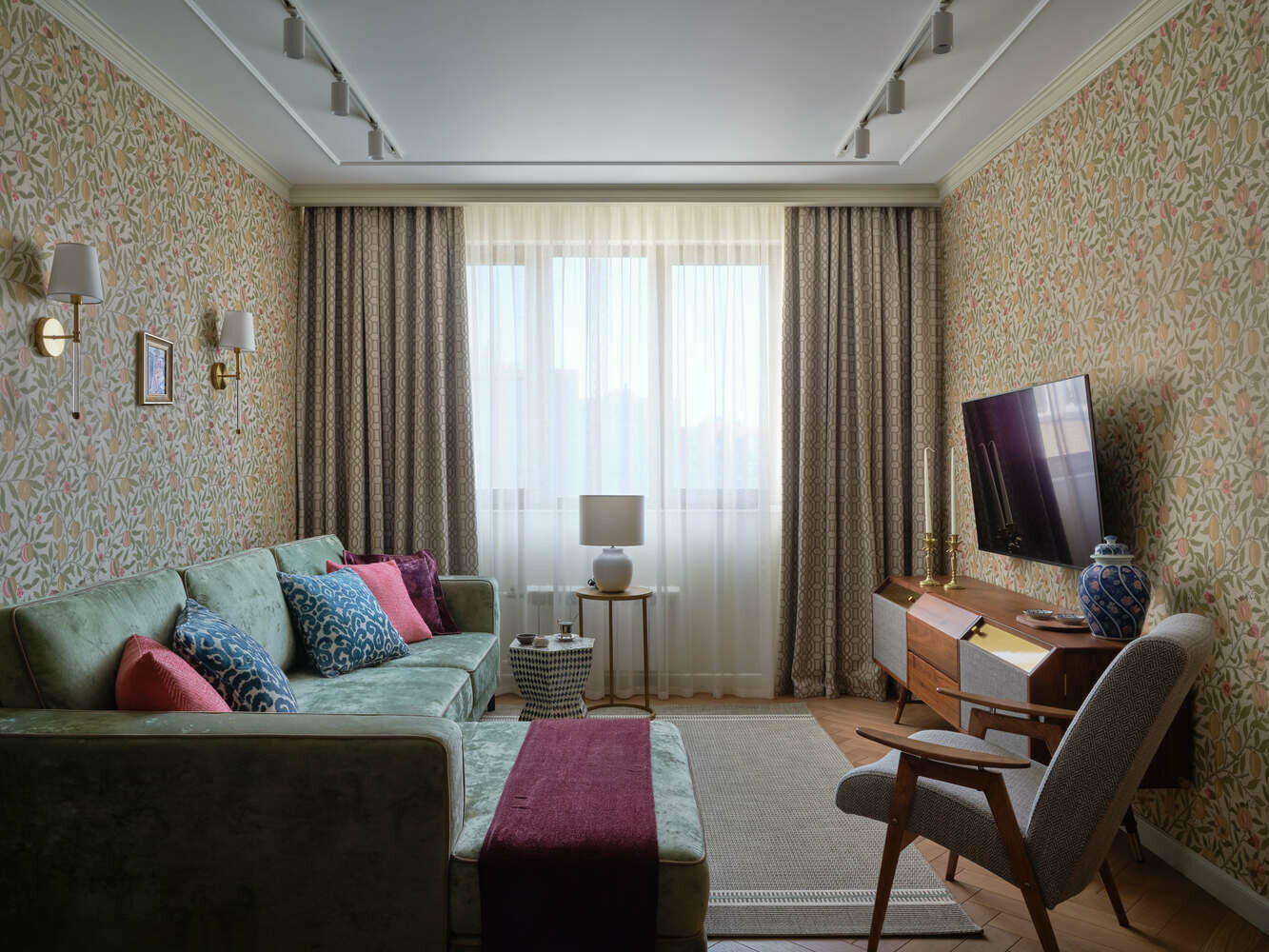 Фотография: Гостиная в стиле Современный, Классический, Квартира, Проект недели, Москва, Монолитный дом, 4 и больше, Более 90 метров, Ольга Рудакова, Rudakova design – фото на INMYROOM