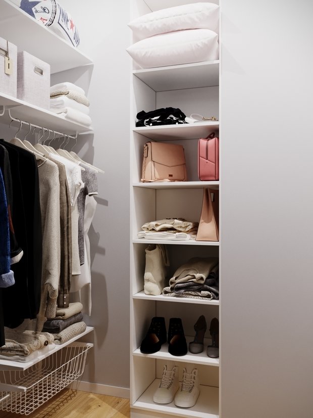 Фотография: Гардеробная в стиле Скандинавский, Квартира, Проект недели, Санкт-Петербург, 1 комната, 40-60 метров, Монолитно-кирпичный, Студия 20:18 – фото на INMYROOM