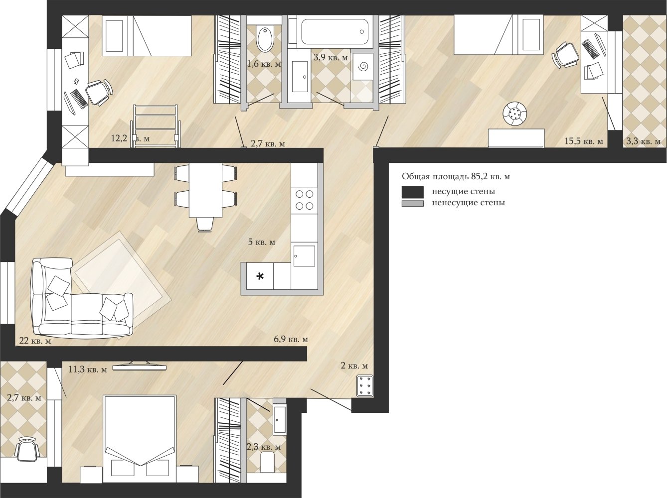 Фотография: Планировки в стиле , Перепланировка, Анастасия Киселева, Максим Джураев, П-55 – фото на INMYROOM Фотография: Планировки в стиле , Перепланировка, Анастасия Киселева, Максим Джураев, П-55 – фото на INMYROOM